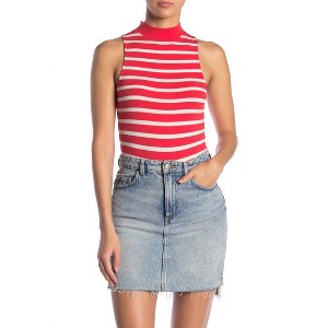 Women's Striped Sleeveless Mock Neck Cotton Bodysuit - Abound - 1 of 3