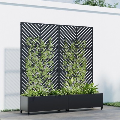 Spassway Metal Planter Box with Trellis Outdoor Raised Garden Bed with Privacy Screen Planters for Climbing Plants Vines Vegetables