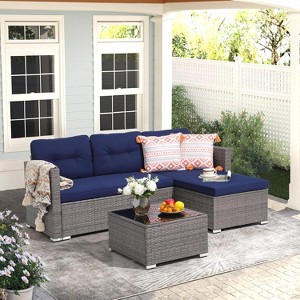 SUGOLD 3 Piece Patio Furniture Set, Patio Conversation Sets, All-Weather PE Wicker Outdoor Sectional Sofa with Ottoman, Tempered Glass Coffee Table, - 1 of 1