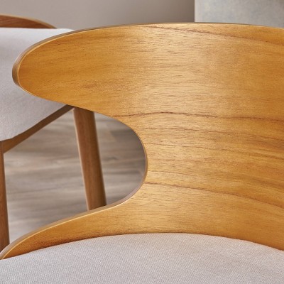 Light Beige Upholstered Wood Mid-Century Modern Barstools, Set of 2