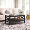 HOMCOM Farmhouse Style Coffee Table with Wood Frame, Tempered Glass Tabletop and Underneath Storage Shelf for Living Room - image 2 of 4