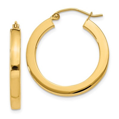 Black Bow Jewelry 3mm, 14k Yellow Gold Square Tube Round Hoop Earrings, 25mm (1 Inch)