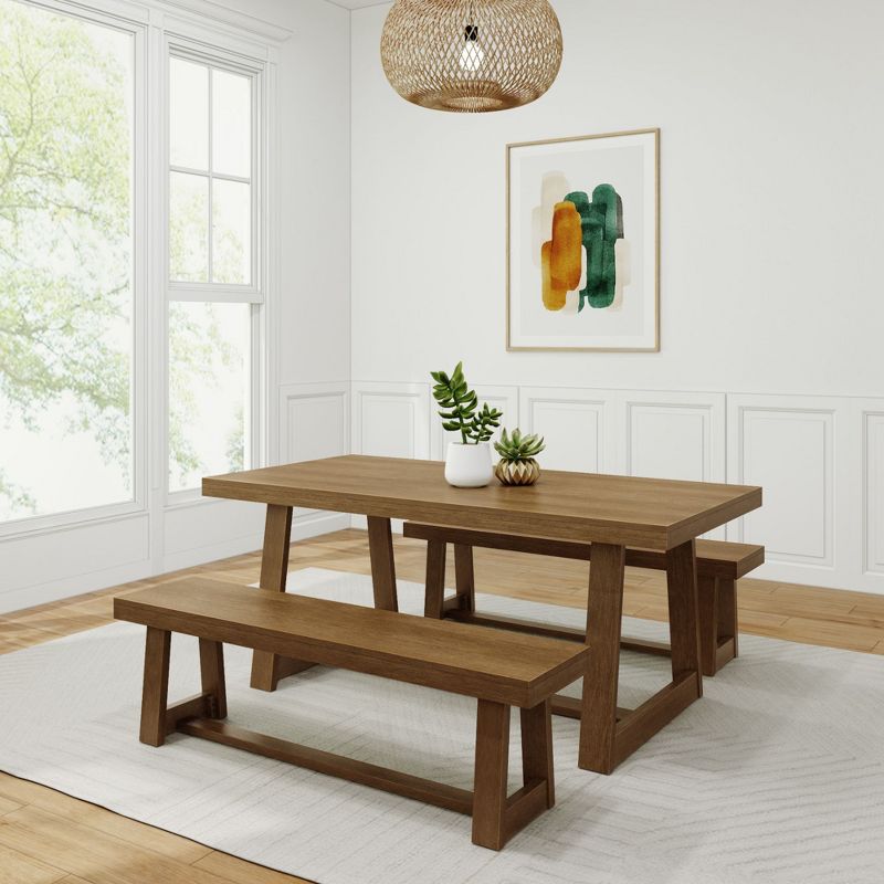 Plank+Beam Farmhouse Dining Table Set with 2 Benches, Table for Dining Room/Kitchen, Seats 6, 72 Inch, 1 of 4