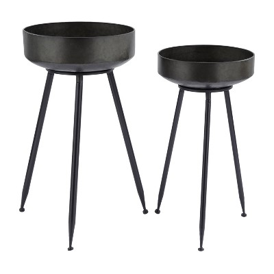 20" and 18" Wide 2pc Planter Pots Modern Metal Black - Olivia & May: Iron Construction, Indoor Use, No Drainage Holes