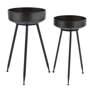 20" and 18" Wide 2pc Planter Pots Modern Metal Black - Olivia & May: Iron Construction, Indoor Use, No Drainage Holes - 1 of 4