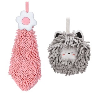 REGALWOVEN 2 Packs Soft Absorbent Cute Decorative Chenille Hand Towel for Bathroom 6" x 15"/7" x 7" - 1 of 4