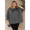Slickblue Plus Size Jacquard Oversized Boatneck Blouse, 3/4 Smocked Sleeves, Charcoal Woven Top, 1XL-3XL - 2 of 4