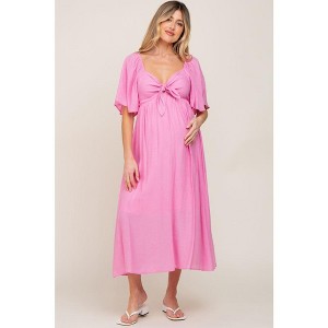 Pinkblush Pink Front Tie Ruffle Sleeve Maternity Midi Dress - 1 of 4