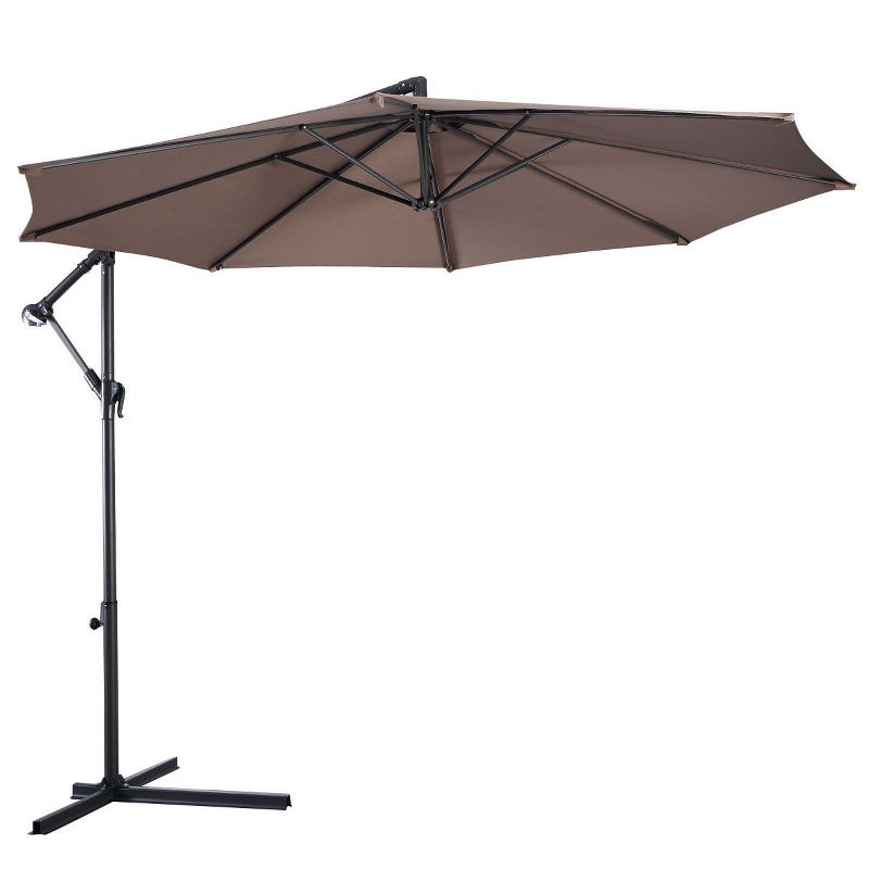 Costway 10' Hanging Umbrella Patio Sun Shade Offset Outdoor Market W/t Cross Base Tan, 2 of 10