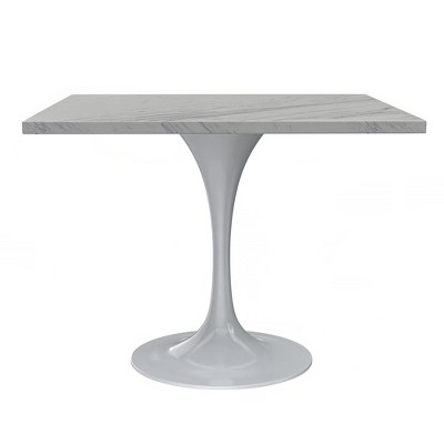 LeisureMod Verve 27" Square Dining Table - Modern Resin Top with White Steel Pedestal Base Accent Side Table for Contemporary Kitchen and Home