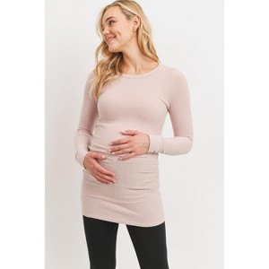 Hello Miz Women's Long Sleeve Crew Neck Side Ruching Maternity Knit Top - 1 of 4