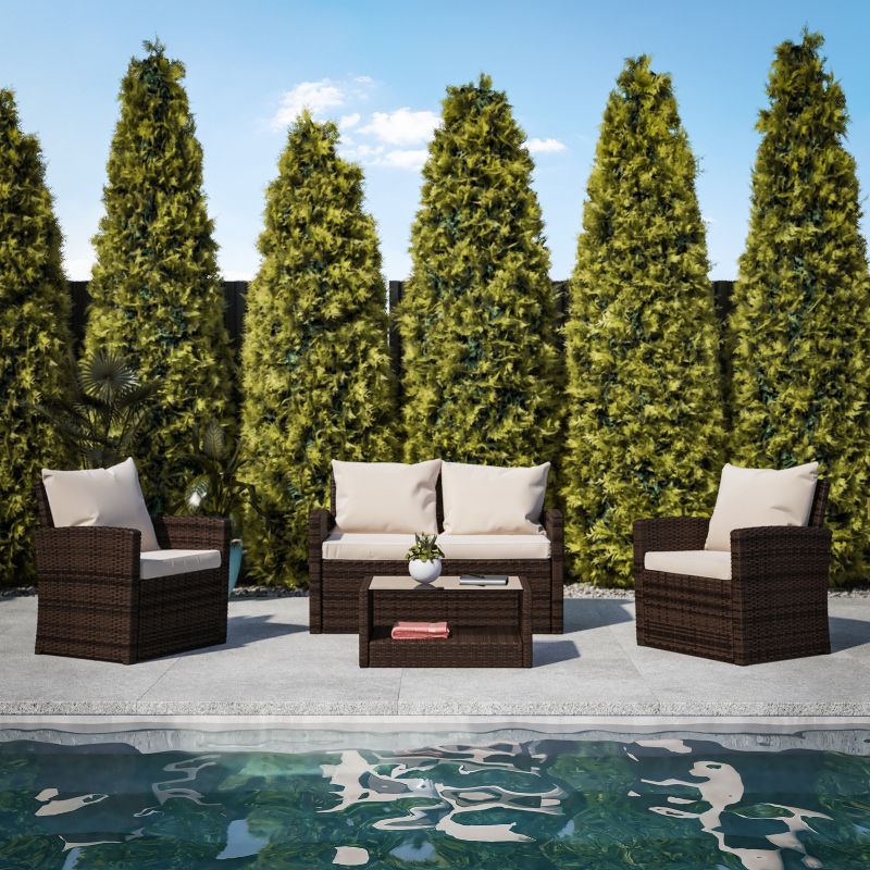 Flash Furniture Aransas Series 4 Piece Patio Set with Back Pillows and Seat Cushions, 5 of 13