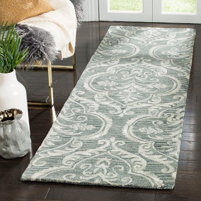 Handmade Floral Blue Sage Wool Runner Rug - 2&#039;3&quot; x 8&#039;
