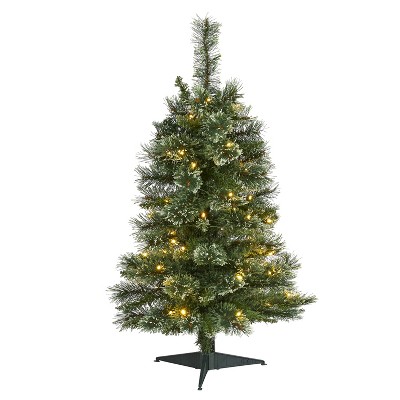 3ft. Slim Snow Tip Pine Artificial Christmas Tree with 50 Clear LED Lights – Compact Holiday X-Mas Tree