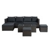 Syemin 7PCS Patio Seating Rattan Furniture Set Sectional Sofa Cushioned Garden, Tempered Glass Table, Black, 98.4"*29.3"*26.7" - 2 of 4