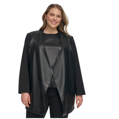 Calvin Klein Womens Mixed-Media Long-Sleeve Blazer Jacket