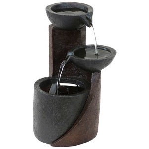 Sunnydaze Indoor Home Decorative Resin 3-Tier Descending Bowls Tabletop Water Fountain - 9" - Dark Brown - 1 of 4