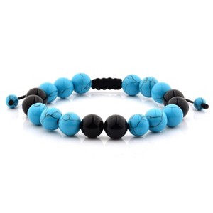 West Coast Jewelry Men's Polished Turquoise and Onyx Stone Bead Adjustable Bracelet (10mm) - 1 of 4
