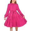 Arshiner Girls Long Sleeve Dress Tween Fall Formal Party Holiday Midi Tiered Flowy Swing Dresses with Belt - 3 of 4