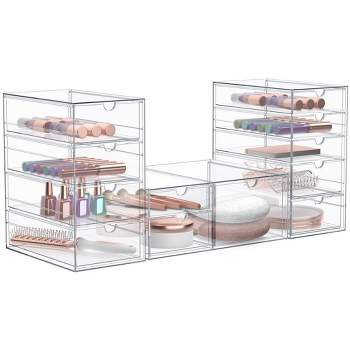 Sorbus 12 Drawers Acrylic Organizer for Makeup, Organization and Storage, Art Supplies, Jewelry, Stationary - 3 Pcs Clear Stackable Storage Drawers