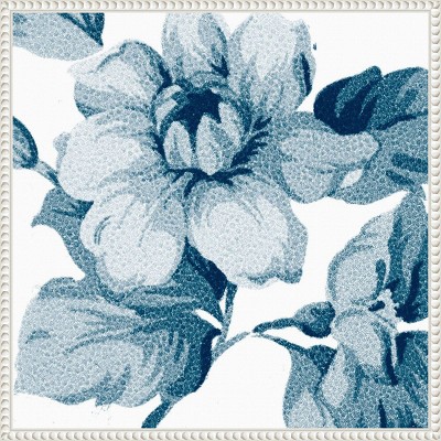 Flower Tapestry IV Blue Floral Canvas Print with White Frame