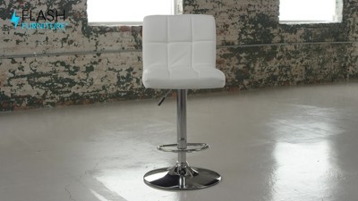 Orange Quilted Vinyl Adjustable Height Swivel Barstool with Chrome Base