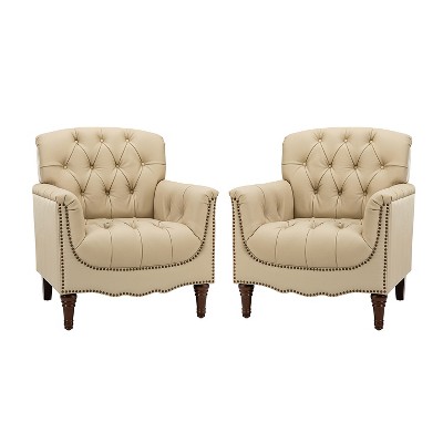 Set of 2 Enrique Genuine  Leather Armchair with Turned Legs | ARTFUL LIVING DESIGN
