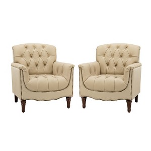 Set of 2 Enrique Genuine  Leather Armchair with Turned Legs | ARTFUL LIVING DESIGN - 1 of 4