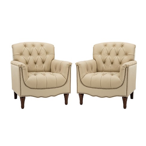 Set of 2 Enrique Genuine  Leather Armchair with Turned Legs | ARTFUL LIVING DESIGN - image 1 of 4