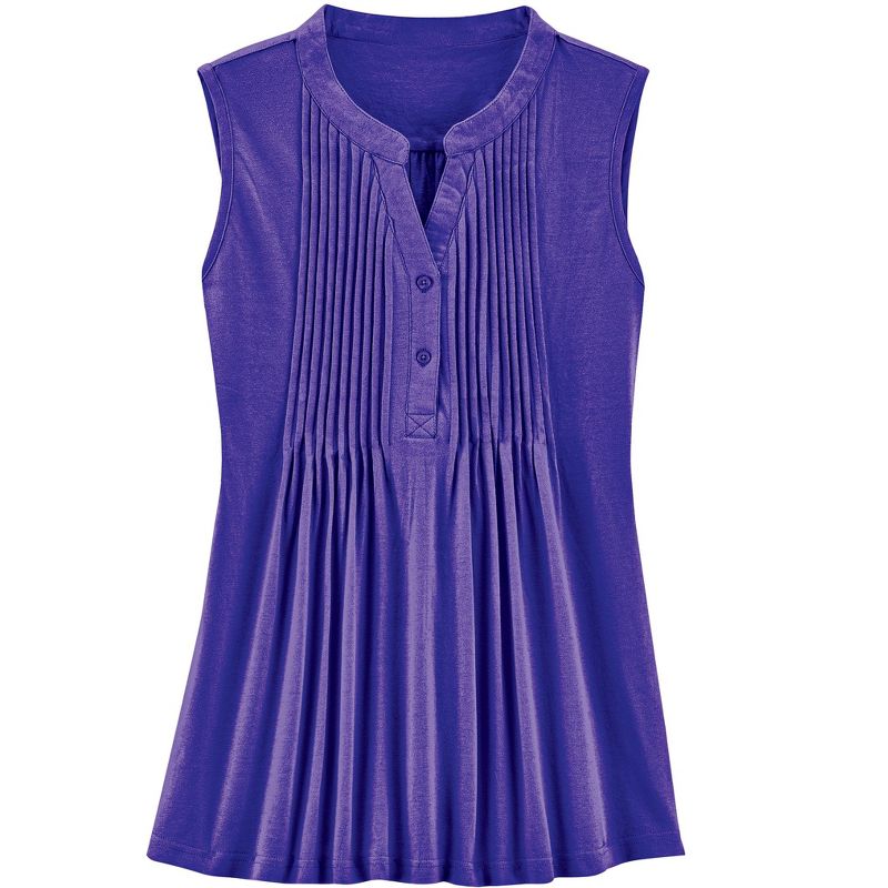 Collections Etc Pintuck Cotton Knit Sleeveless Buttoned V-Neck Tunic, 3 of 5