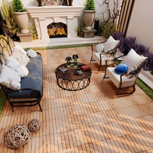 Gulches 30 PCS Interlocking Deck Tiles Striped Pattern, 12" x 12" Square Yellow Acacia Hardwood Outdoor Flooring for Patio, Bancony, Pool Side - 1 of 4