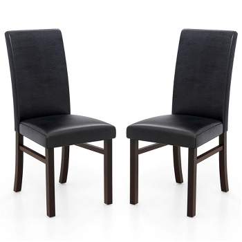 Costway Upholstered Dining Chairs Set of 2/4 PU Leather Armless Solid Rubber Wood Legs