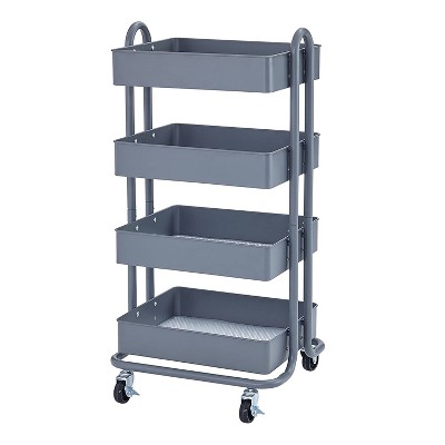 ECR4Kids 4 Tier Metal Rolling Storage Organizer Utility Cart with 4 Rolling Caster Wheels for Office, Kitchen, and Bathroom, Gray