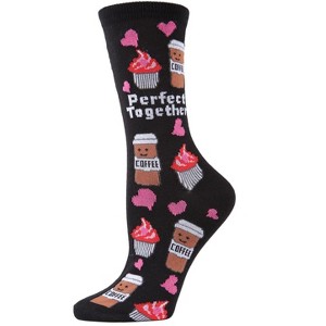 Memoi Perfect Together Coffee & Cupcake Bamboo Blend Crew Socks Black 9-11 - 1 of 2