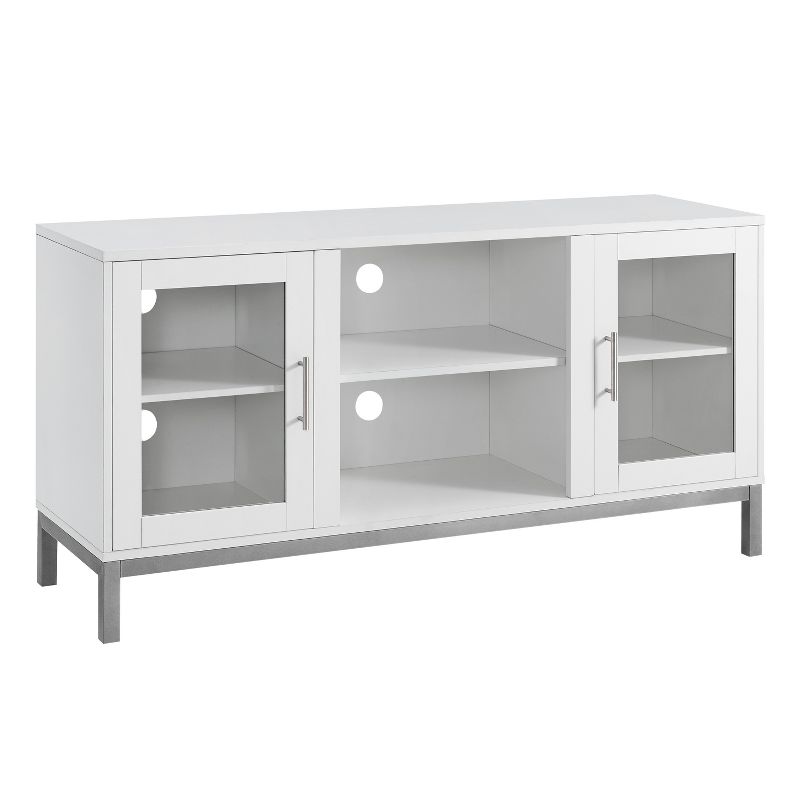 Pierceton Modern Double Glass Door with Metal Legs TV Stand for TVs up to 58&#34; White - Saracina Home, 5 of 11