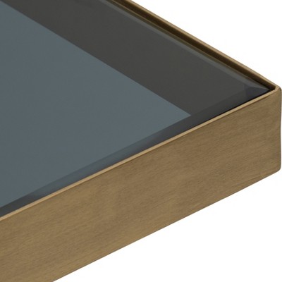 Gold and Black 22" Metal and Glass Square Side Table