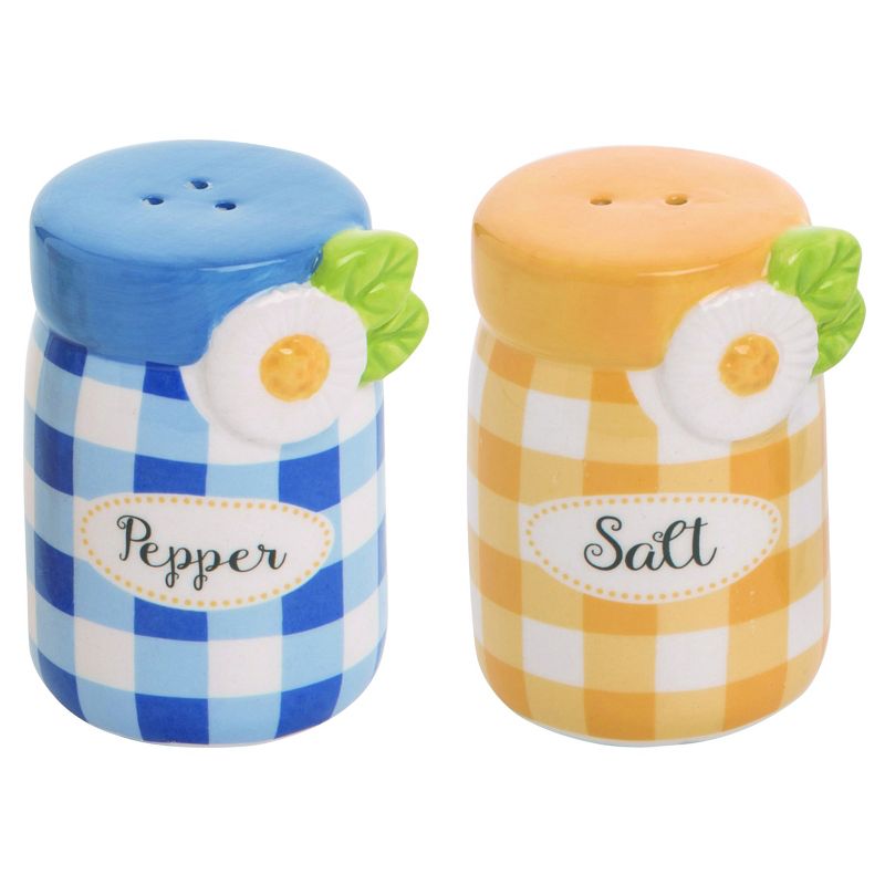 Transpac Spring Country Jam Jars Dolomite Salt and Pepper Shakers Collectables Yellow Blue 2.75 in. Set of 2, 1 of 6