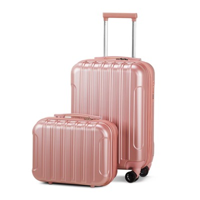 Karl Home 2 Piece Luggage Set, 20  inch CarryOn Expandble Luggage Hardside Lightweight Suitcase, 14  inch Mini Cosmetic Cases Pink