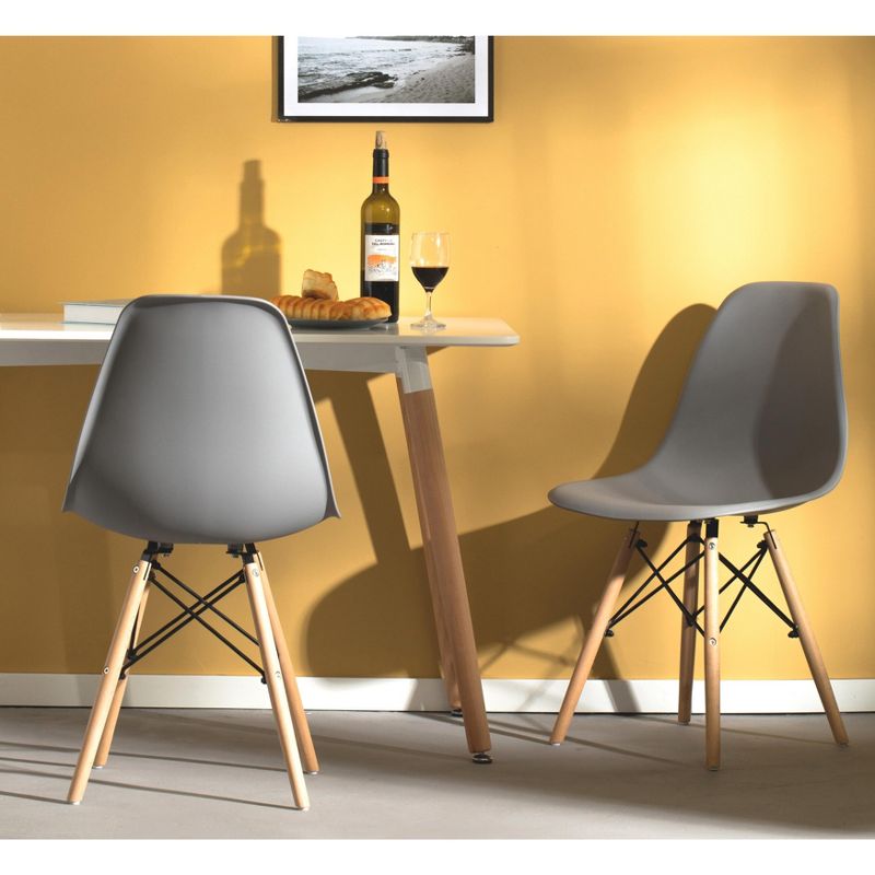 Fabulaxe Mid-Century Modern Style Plastic DSW Shell Dining Chair with Solid Beech Wooden Dowel Eiffel Legs, 3 of 12