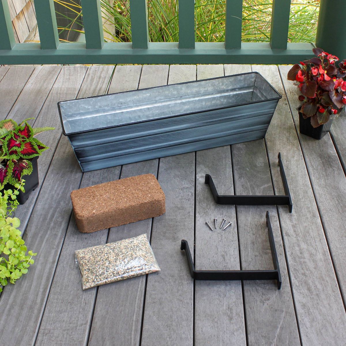 ACHLA Designs Small Nantucket Rectangular Galvanized Steel Outdoor Planter Box with Mounting Bracket Blue - thumbnail 2