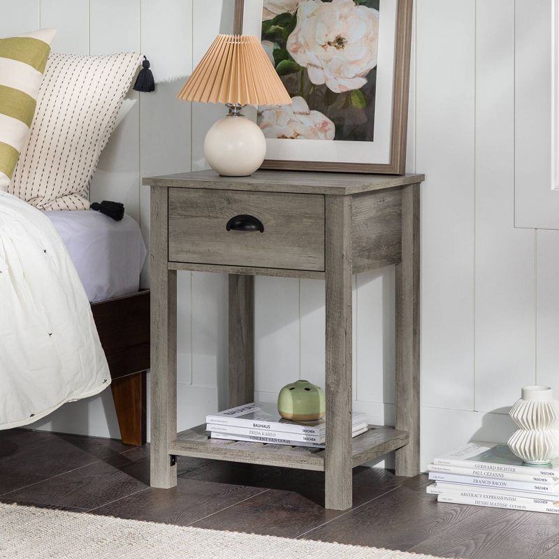 June Rustic Transitional Square Nightstand with Lower Shelf   - Saracina Home, 3 of 18