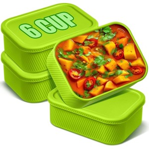 4 Pcs Silicone Freezer Trays with Lid, Reusable Rectangle Soup Containers & Ice Molds for Soups, Sauces, Stews - 1 of 4