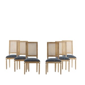 Christopher Knight Home  Brownell French Country Wood and Cane Upholstered Dining Chairs (Set of 6) - 1 of 4