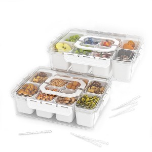 OBOKATA-split tray with lid and handle, 8 compartments, snack box container, cooked food organizer, candy, nut, fruit, snack box, 2 packs, white - 1 of 4