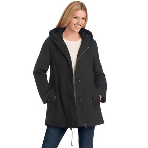 Woman Within Women s Plus Size High Pile Fleece lined Hooded Parka 34 W Black Target