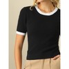 Hobemty Women's Crew Neck Contrast Color Short Sleeve Pullover Fitted Knit Top - 4 of 4
