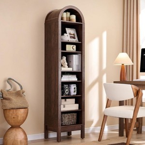 SinCiDo Arched Bookshelf, Modern Farmhouse Bookshelf Storage Cabinet w/Adjustable Shelves, Wood Bookshelf w/Open Display Shelf for Home Office - 1 of 4