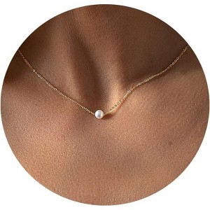 14K Gold Plated Pearl Necklace for Women, Handmade Dainty Everyday Jewelry One Pearl 8MM-Gold - 1 of 4