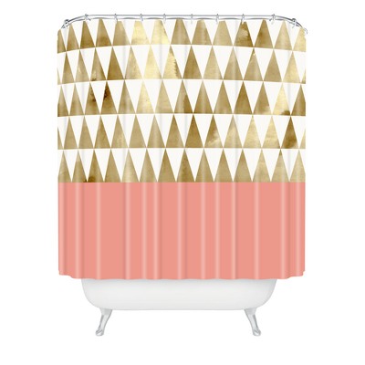 Georgiana Paraschiv Triangles Shower Curtain Gold Shimmer - Deny Designs