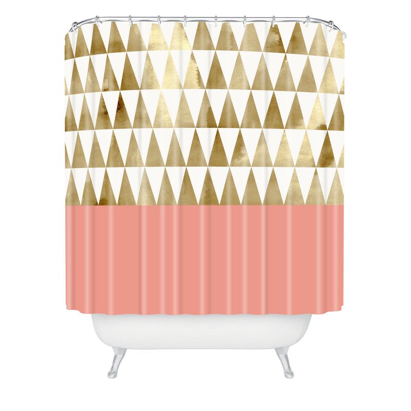 Georgiana Paraschiv Triangles Shower Curtain Gold Shimmer - Deny Designs, 1 of 6